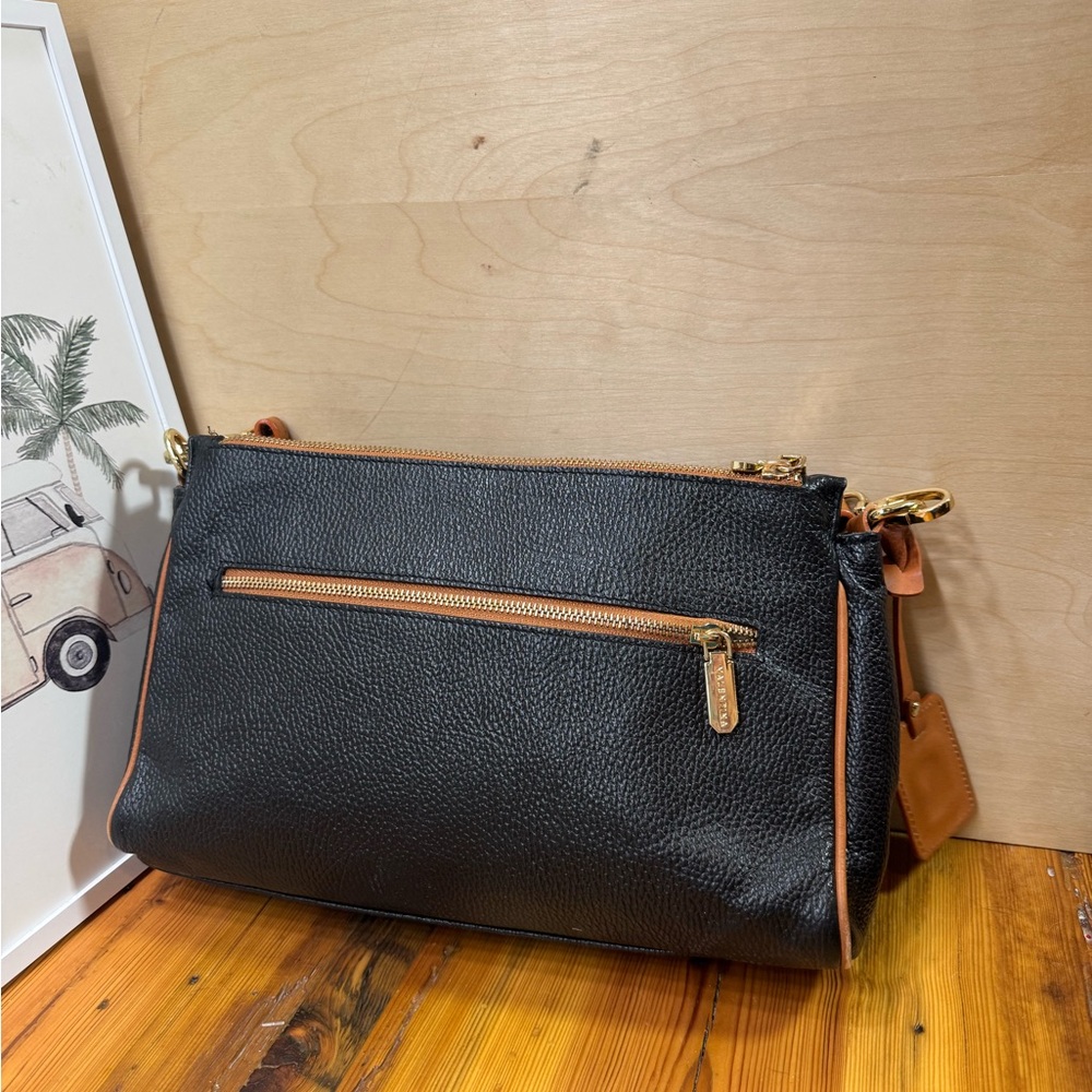 Valentina made Italy Black Shoulder Bag with Tan Strap - Picture 5 of 12